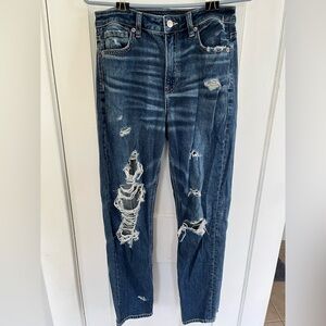 American Eagle Outfitters Strigid Distressed Mom Jeans with Floral Embroidery